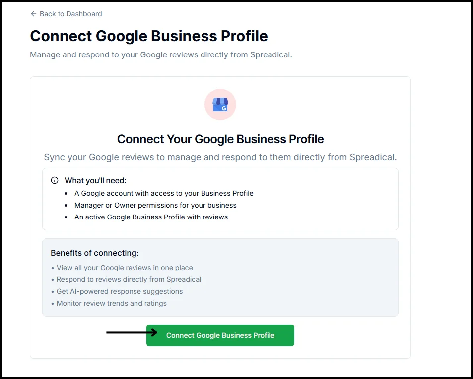 Step 10: Connect your Google Business Profile: connect Spreadical with WhatsApp Business