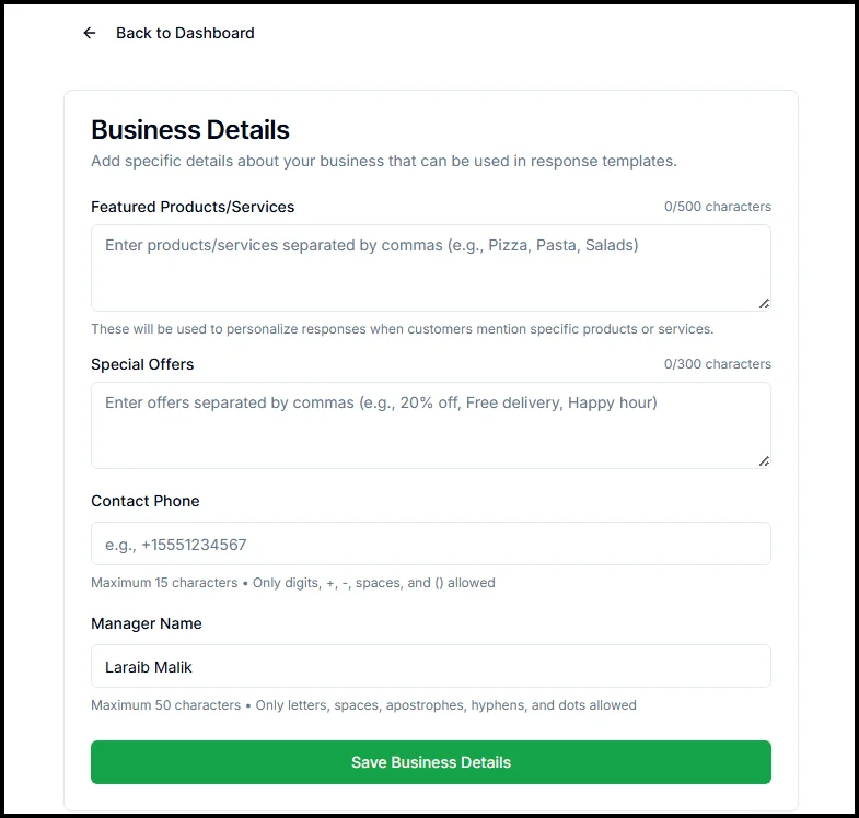 Step 13: Configure your business details in settings